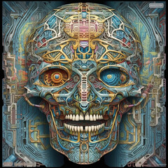 Fototapeta na wymiar 3d illustration smiling cybernetic mayan robot personi, Generative AI