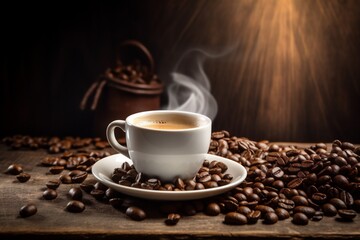 morning espresso brown breakfast aroma mug bean cup cafe drink. Generative AI.