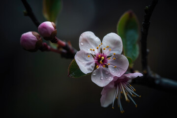 Closeup of branch with plums in garden. Generative AI
