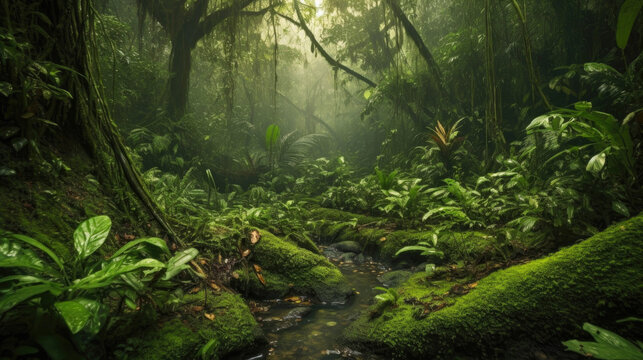Deep tropical jungles of Southeast Asia. Generative AI
