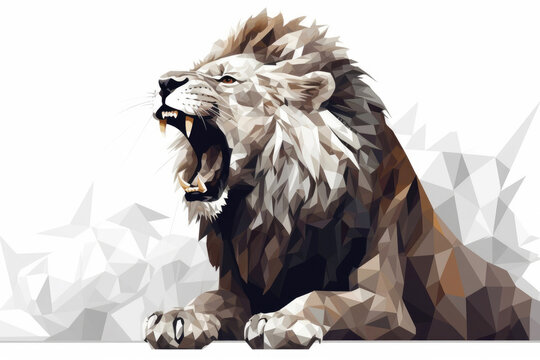Geometric Roaring lion on white background. Generative AI