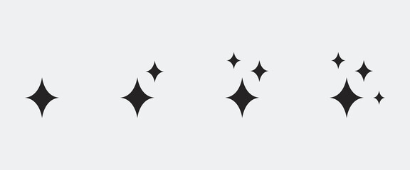 Black stars icons sparkle and twinkle. Star burst, flash stars. Vector illustration
