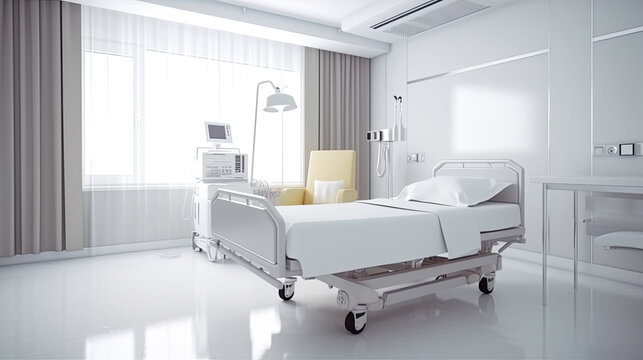 Recovery Room with beds and comfortable medical equipped in a hospital Generative AI