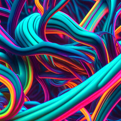Illustration of a bright fantastic neon background made of multi-colored wires.