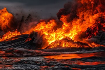 Burning lava in the ocean