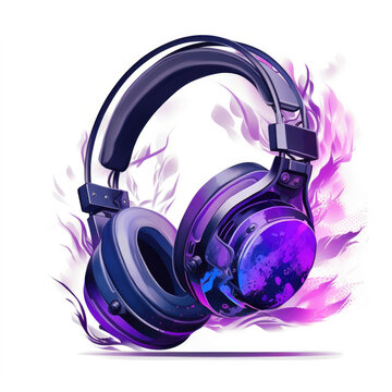 Black And Purple Gaming Headphones. Generative AI