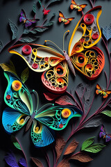 colorful butterflies paper quilling 3d paper art intrica, Generative AI