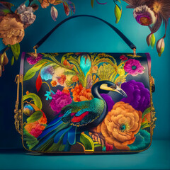 Illustration of a beautiful women's bag with a bright oriental pattern.