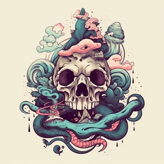 Old school style tattoo. Surrealist tattoo, vibrant colors. AI generated image.