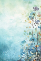light blue background paper texture tiny petal flower painting in watercolor style. AI generative