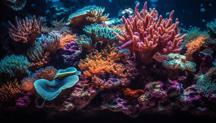 Obraz na płótnie Canvas Colorful clown fish swim in vibrant coral reef generated by AI