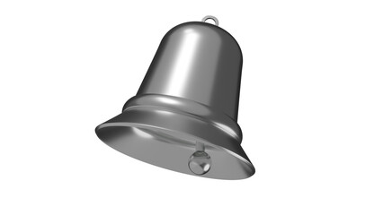 Silver shiny bell isolated on transparent background. Minimal concept. 3D render