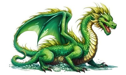 Green dragon on white background, generative AI