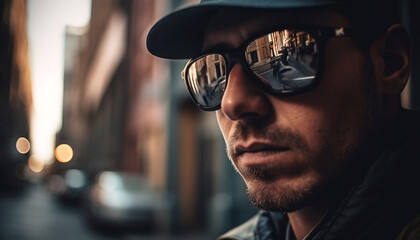 Cool metrosexual man in sunglasses at night generated by AI