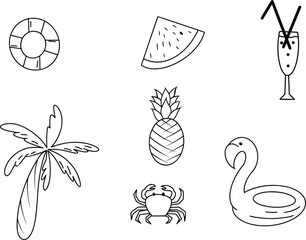 Summer doodle illustration element icon set