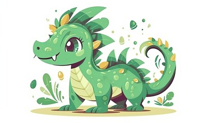 Obraz premium Cute green dragon baby, Chinese new year symbol, Cheerful fairytale animal, generative AI