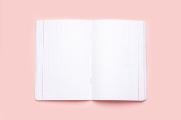 Blank copybook pages on pink background
