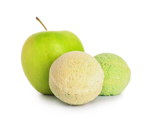 Bath bomb with apple on white background