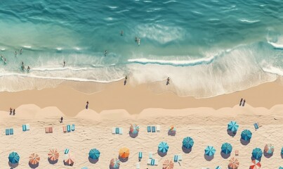 Fototapeta na wymiar Top view of the blue sea and sandy beach, generative AI