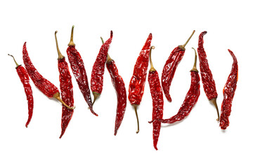 Dry hot chili peppers isolated on white background