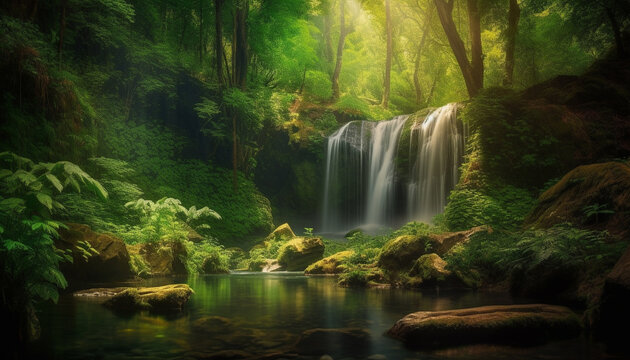 Tranquil scene of flowing water in nature beauty generated by AI