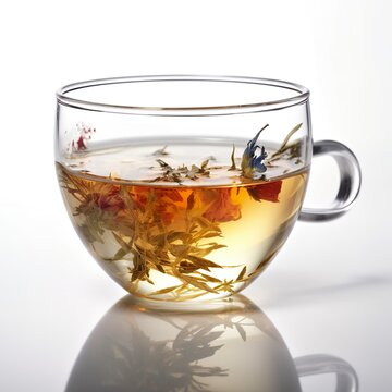 wei&szlig;er Tee in Tasse aus Glas - generative ai
