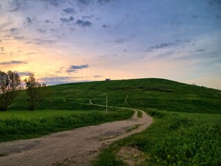 Landscape of hill during sunset