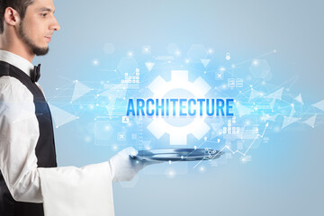 Waiter serving new technology concept