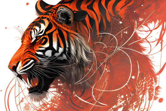 tiger on white background created with generative AI technology
