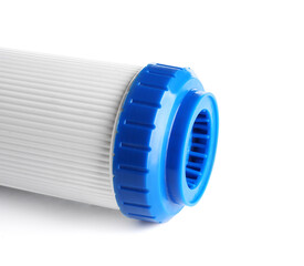 New water filter cartridge isolated on white background, closeup