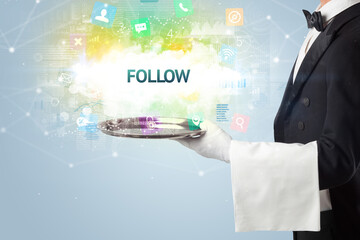 Waiter serving social networking concept