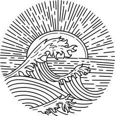 Summer beach the great wave line graphic illustration vector art t-shirt design