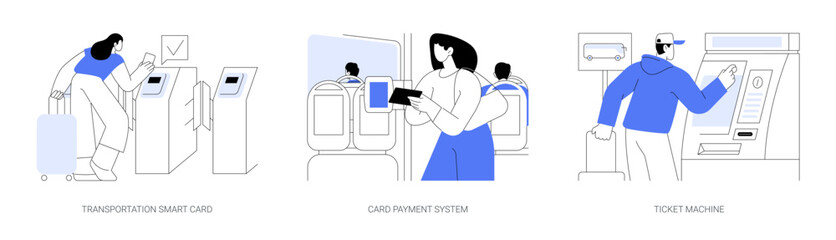 Public transport payment methods abstract concept vector illustrations.