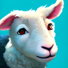Lamb on a blue background close-up illustration portrait