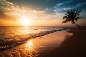 Fototapeta na wymiar sunset on the beach- Ai