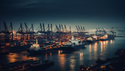 Fototapeta premium Container ship unloading at Rotterdam commercial dock generated by AI