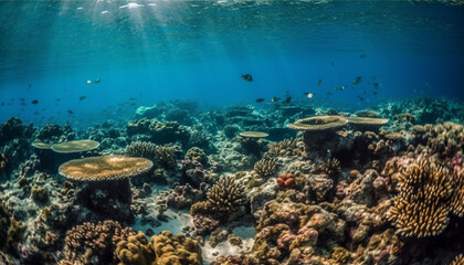 Fototapeta na wymiar Swimming below, exploring the natural beauty underwater generated by AI