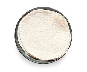 Plate with thin lavash on white background