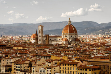 The famous dome of the Santa Maria del Fiore Cathedral in Florence, Italy.