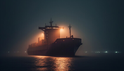 Obraz premium Container ship unloading cargo at commercial dock generated by AI