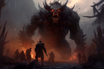 Fantasy army faces a giant monster