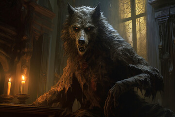 werewolf in a castle room