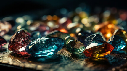 Closeup of an assortment of shiny colorful gems
