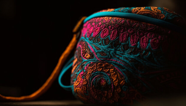 Multi colored kilim rug showcases intricate embroidery pattern generated by AI