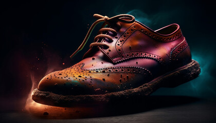 Shiny leather sports shoe on black background generated by AI