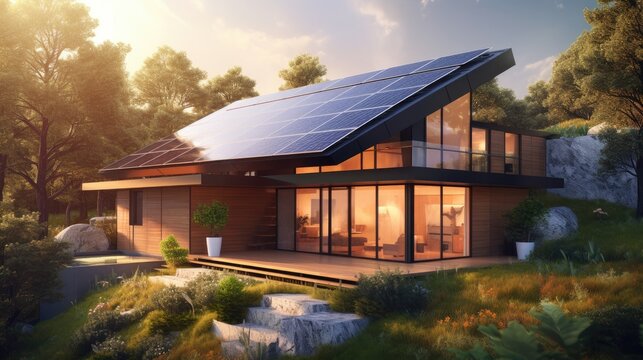 Modern House With Solar Panels Generative AI