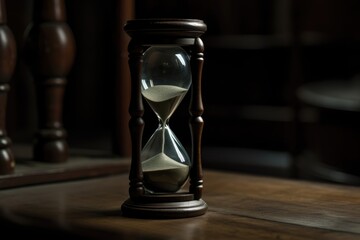 Vintage hourglass on plain background with copy space, generative ai