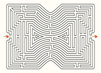 Labyrinth (maze) vector. With entry and exit arrows complex labyrinth game illustration