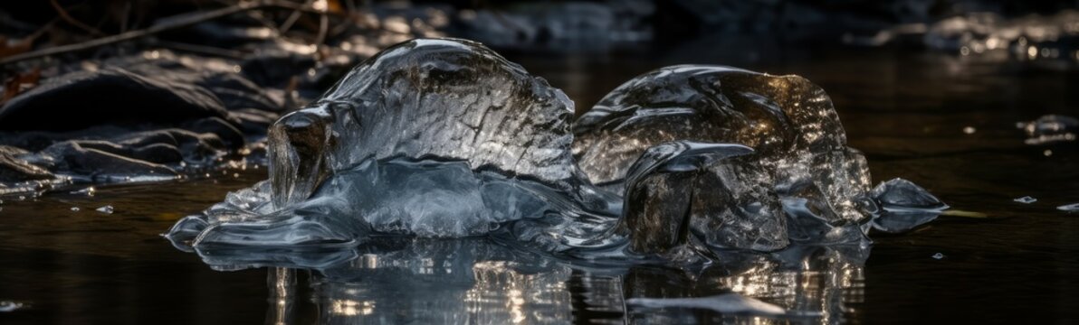 Melting Ice. Horizontal banner. AI generated © ArtStage