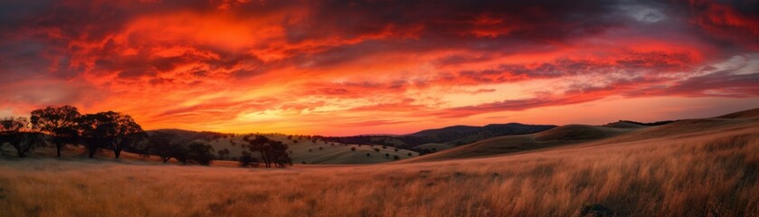 Obraz premium Rolling hills against a vivid sky. Horizontal banner. AI generated